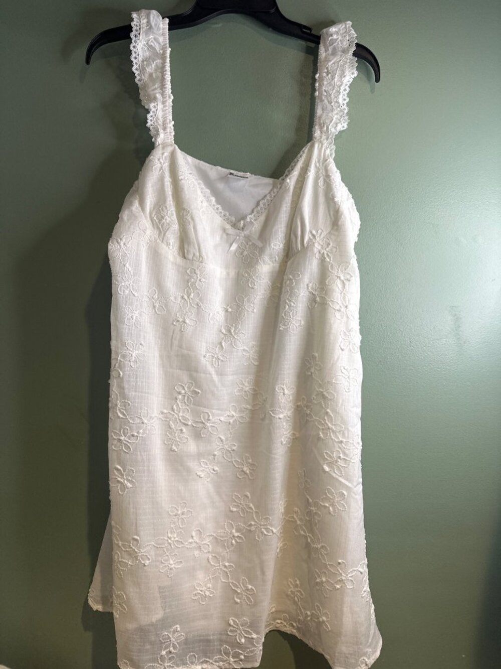 NWT White Embroidered Dress  L 12-14  Lace Strap Cottagecore Boho No Boundaries